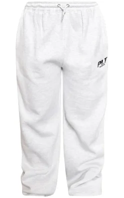 Discount PrettyLittleThing Plus Grey Athletics Club Embroidered Wide Leg Sweatpant Ash Grey