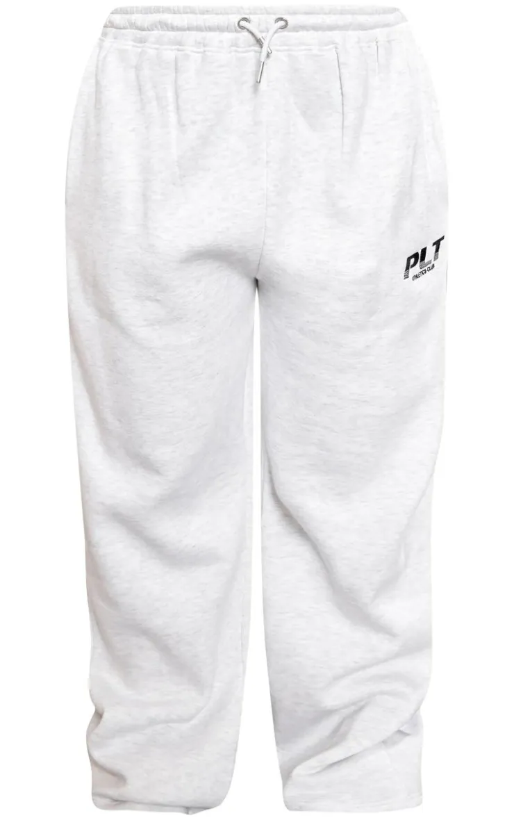 Discount PrettyLittleThing Plus Grey Athletics Club Embroidered Wide Leg Sweatpant Ash Grey