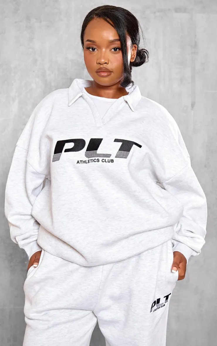 Best PrettyLittleThing Plus Grey Athletics Club Embroidered Sweatshirt Ash Grey