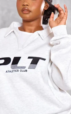 Best PrettyLittleThing Plus Grey Athletics Club Embroidered Sweatshirt Ash Grey