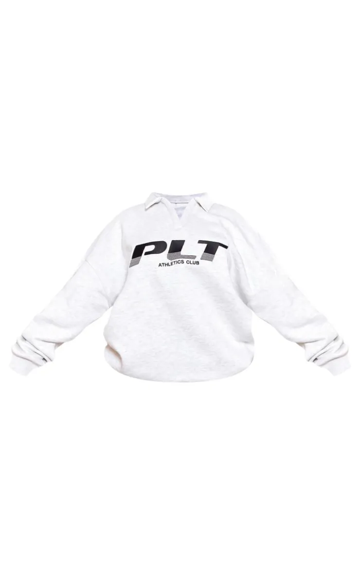 Best PrettyLittleThing Plus Grey Athletics Club Embroidered Sweatshirt Ash Grey