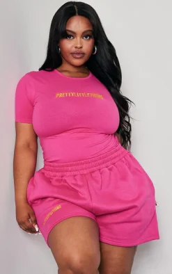 PrettyLittleThing Plus Short Sleeve Bodysuit Hot Pink