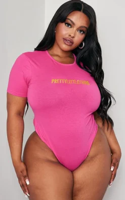 PrettyLittleThing Plus Short Sleeve Bodysuit Hot Pink