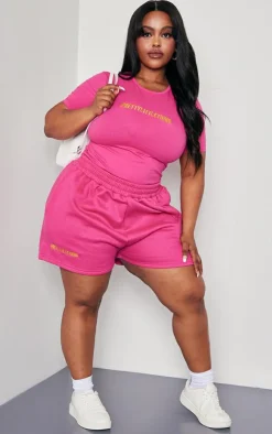 PrettyLittleThing Plus Short Sleeve Bodysuit Hot Pink