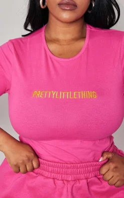 PrettyLittleThing Plus Short Sleeve Bodysuit Hot Pink