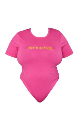 PrettyLittleThing Plus Short Sleeve Bodysuit Hot Pink