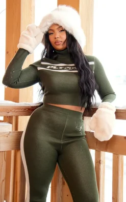PrettyLittleThing Knitted Tops*Plus Roll Neck Knit Ski Base Layer Top