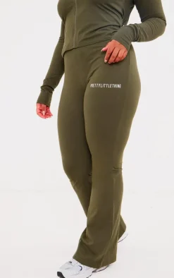 PrettyLittleThing Plus Jersey Skinny Flared Pants Khaki