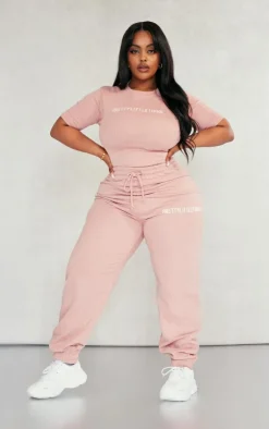 Sale PrettyLittleThing Plus High Waisted Cuffed Sweatpants Light Pink