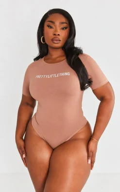 Best PrettyLittleThing Plus Short Sleeve Bodysuit Mocha