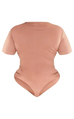 Best PrettyLittleThing Plus Short Sleeve Bodysuit Mocha