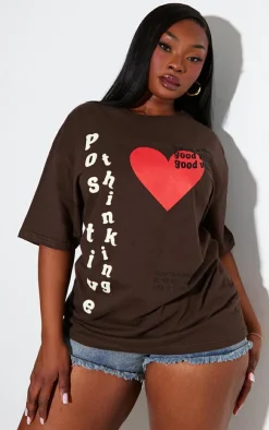 PrettyLittleThing T-Shirts*Plus Good Vibes Printed Oversized T-shirt