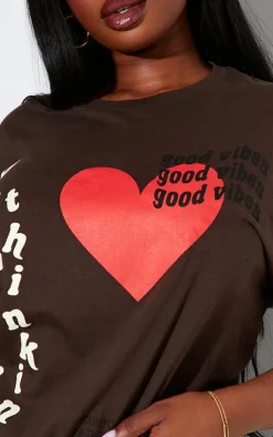 PrettyLittleThing T-Shirts*Plus Good Vibes Printed Oversized T-shirt