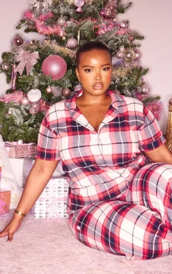 PrettyLittleThing Christmas Gifts*Plus Checked Short Sleeve Pajama Shirt