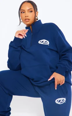 Clearance PrettyLittleThing Plus P Badge Half Zip Sweatshirt Navy