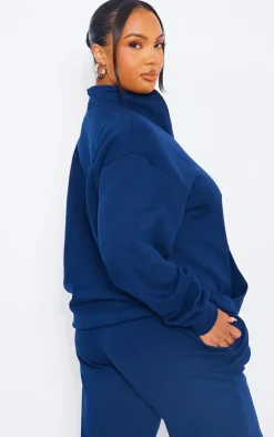Clearance PrettyLittleThing Plus P Badge Half Zip Sweatshirt Navy