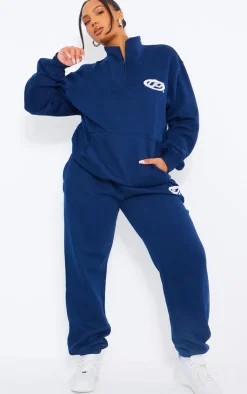 Clearance PrettyLittleThing Plus P Badge Half Zip Sweatshirt Navy