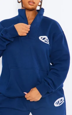 Clearance PrettyLittleThing Plus P Badge Half Zip Sweatshirt Navy