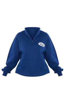 Clearance PrettyLittleThing Plus P Badge Half Zip Sweatshirt Navy