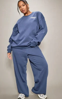 PRETTYLITTLETHING Plus Navy Printed Premium Oversized Sweatshirt