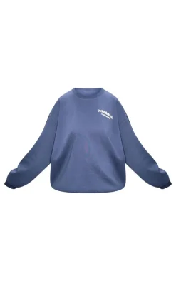 PRETTYLITTLETHING Plus Navy Printed Premium Oversized Sweatshirt