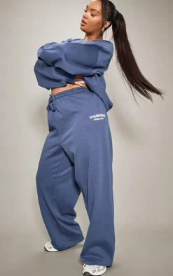 Outlet PrettyLittleThing Plus Printed Premium Straight Leg Sweatpants Navy
