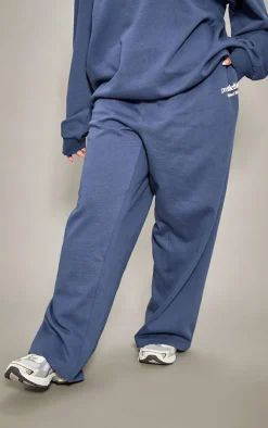 Outlet PrettyLittleThing Plus Printed Premium Straight Leg Sweatpants Navy