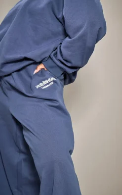 Outlet PrettyLittleThing Plus Printed Premium Straight Leg Sweatpants Navy