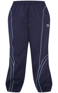 New PrettyLittleThing Plus Embroidered Contrast Piping Straight Leg Sweatpants Navy