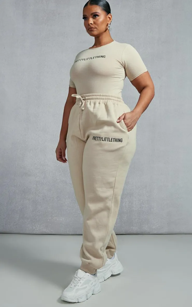 Discount PrettyLittleThing Plus High Waisted Cuffed Sweatpants Oatmeal