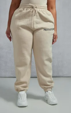 Discount PrettyLittleThing Plus High Waisted Cuffed Sweatpants Oatmeal