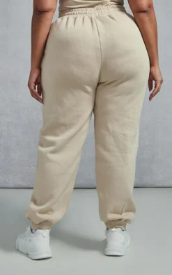Discount PrettyLittleThing Plus High Waisted Cuffed Sweatpants Oatmeal