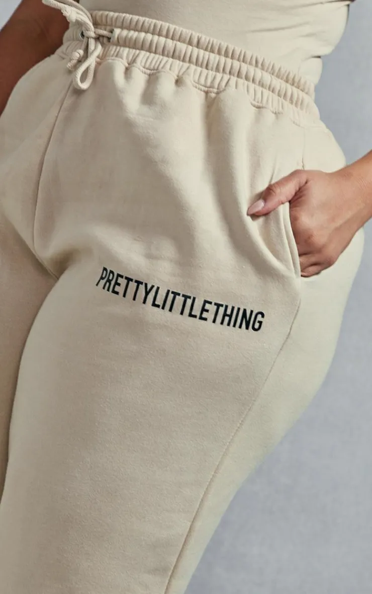 Discount PrettyLittleThing Plus High Waisted Cuffed Sweatpants Oatmeal