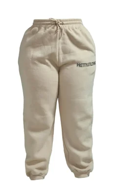 Discount PrettyLittleThing Plus High Waisted Cuffed Sweatpants Oatmeal
