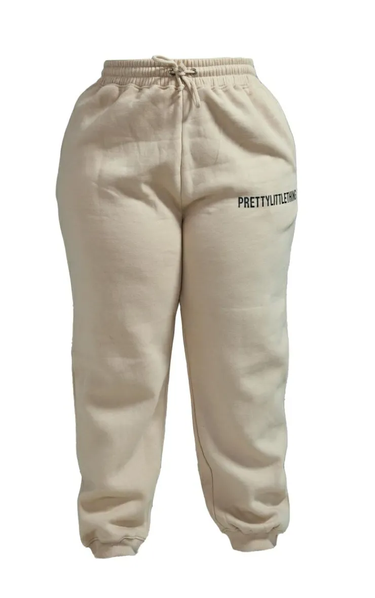 Discount PrettyLittleThing Plus High Waisted Cuffed Sweatpants Oatmeal