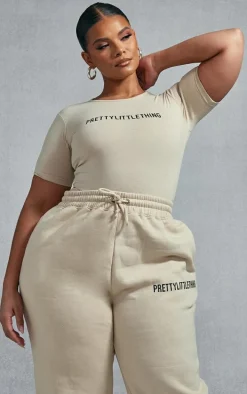 PRETTYLITTLETHING Plus Oatmeal Cap Sleeve Bodysuit