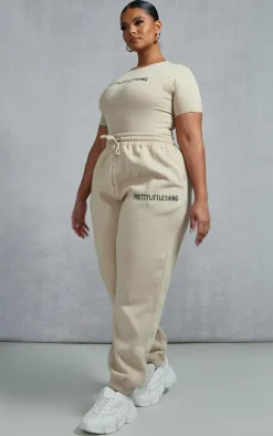 PRETTYLITTLETHING Plus Oatmeal Cap Sleeve Bodysuit