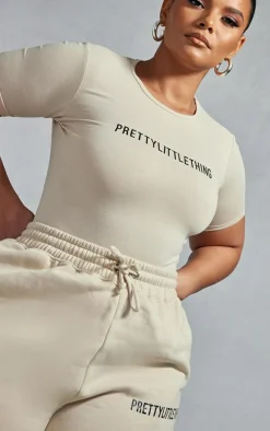 PRETTYLITTLETHING Plus Oatmeal Cap Sleeve Bodysuit