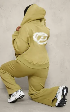 Sale PrettyLittleThing Plus Logo Badge Oversized Zip Through Hoodie Olive