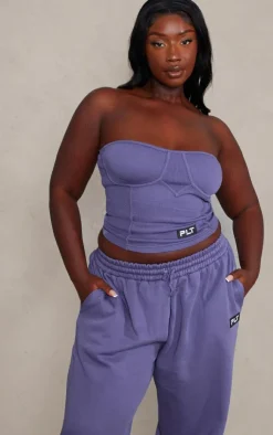 PrettyLittleThing Plus Washed Badge Detail Corset Top Purple