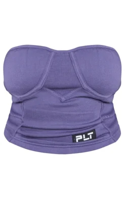PrettyLittleThing Plus Washed Badge Detail Corset Top Purple