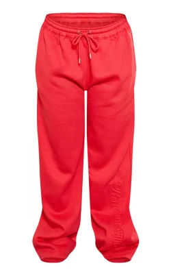 Sale PrettyLittleThing Plus Embossed Graphic Straight Leg Sweatpants Red