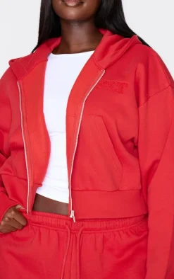 PRETTYLITTLETHING Plus Red Borg Graphic Zip Up Hoodie