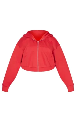 PRETTYLITTLETHING Plus Red Borg Graphic Zip Up Hoodie