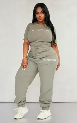 Outlet PrettyLittleThing Plus High Waisted Cuffed Sweatpants Sage Khaki