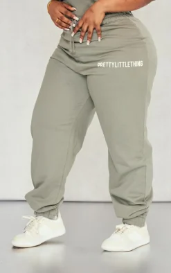 Outlet PrettyLittleThing Plus High Waisted Cuffed Sweatpants Sage Khaki