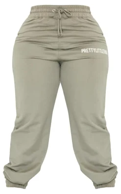 Outlet PrettyLittleThing Plus High Waisted Cuffed Sweatpants Sage Khaki