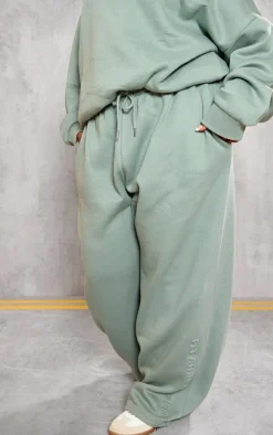 Best PrettyLittleThing Plus Sage Athletics Club Embossed Sweatpants Sage Green