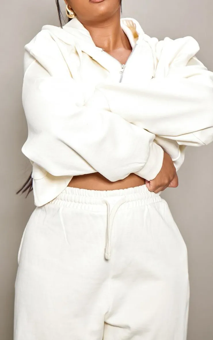 Discount PrettyLittleThing Plus Printed Premium Wide Leg Sweatpants Sand