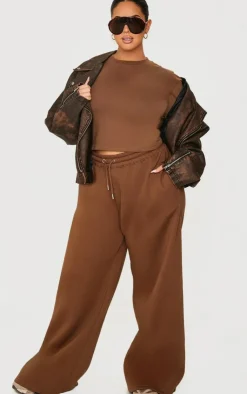 PrettyLittleThing Plus Embroidered Wide Leg Sweatpants Taupe